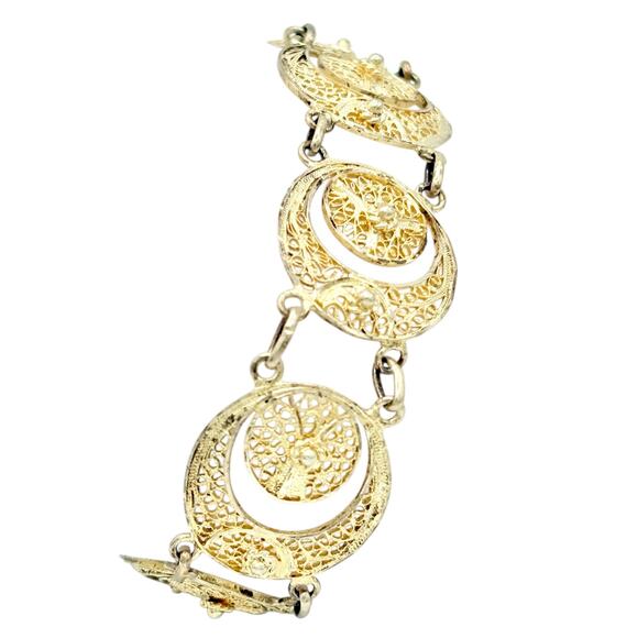 Vintage Gold Bracelet with Filagree Crescents - 1950s - 1960s Handmade in Europe - Picture 5 of 7